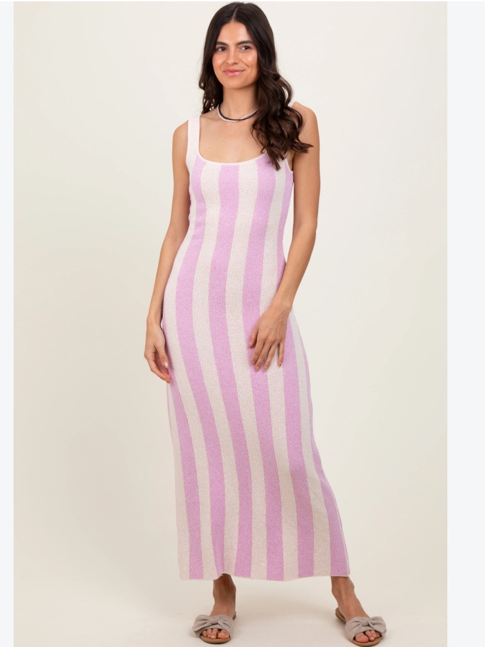 Able Los angles striped terry knit sleeveless midi dress pink white stripe NWOT